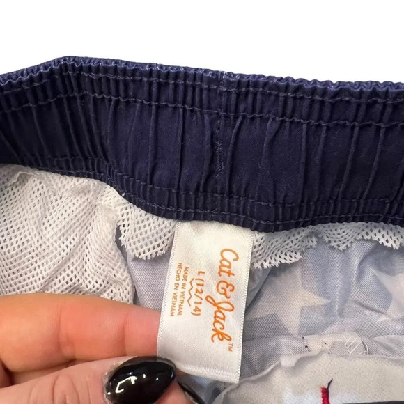 Cat & Jack Boys' Large Patriotic US Flag Red White Blue Star Stripes Swim Trunks - Picture 2 of 3